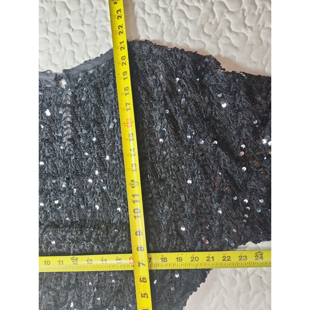 Large Black Sequin Evening Blouse Relaxed Fit Formal Top Balloon Sleeve Wedding - Picture 5 of 9